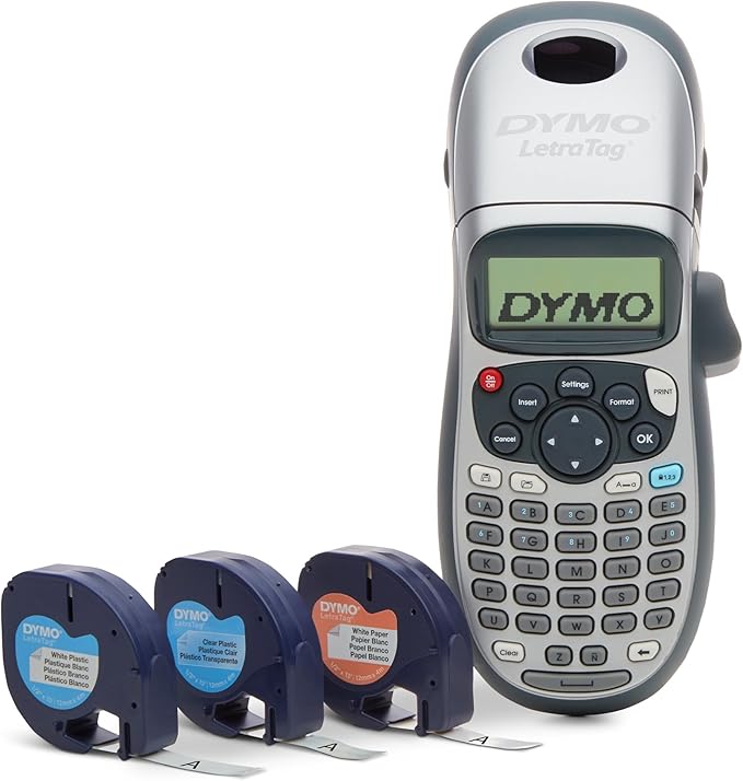 DYMO Label Maker Machine with Tape - 100H LetraTag Handheld, Comes with 3 LT label tapes. Great for Home & Office Organization