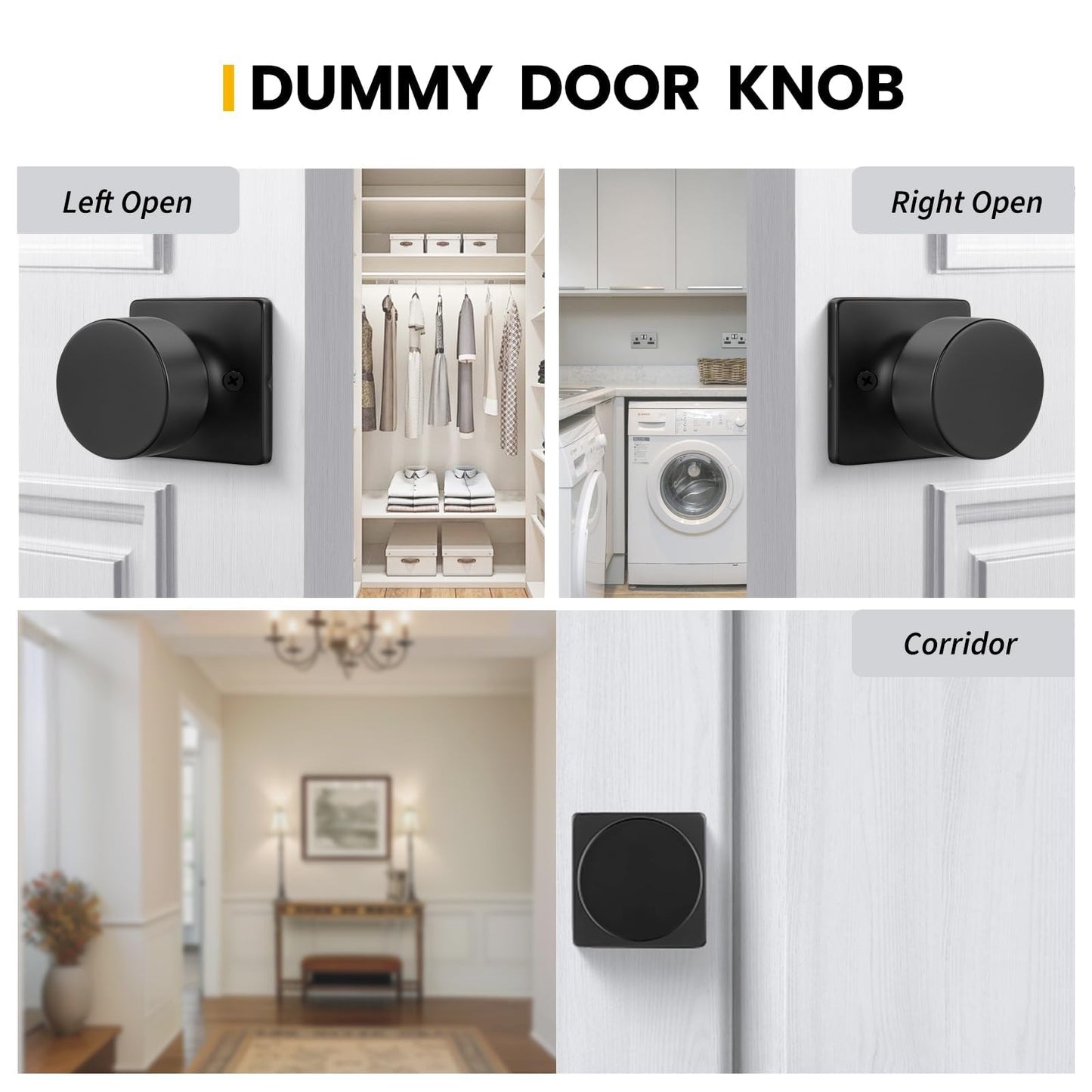 Goldenwarm Matte Black Dummy Door Knobs No-Function, Single-Side Black Door Knobs for Handle, Closet Door Knob Pull/Handle Function for Pantry/French Doors 3 Pack