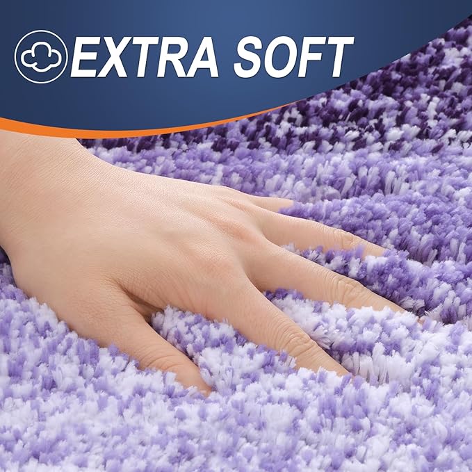 OLANLY Luxury Toilet Rugs U-Shaped 24x20, Extra Soft and Absorbent Microfiber Bathroom Rugs, Non-Slip Plush Shaggy Bath Mat, Machine Wash Dry, Contour Bathroom Mats for Toilet Base, Violet