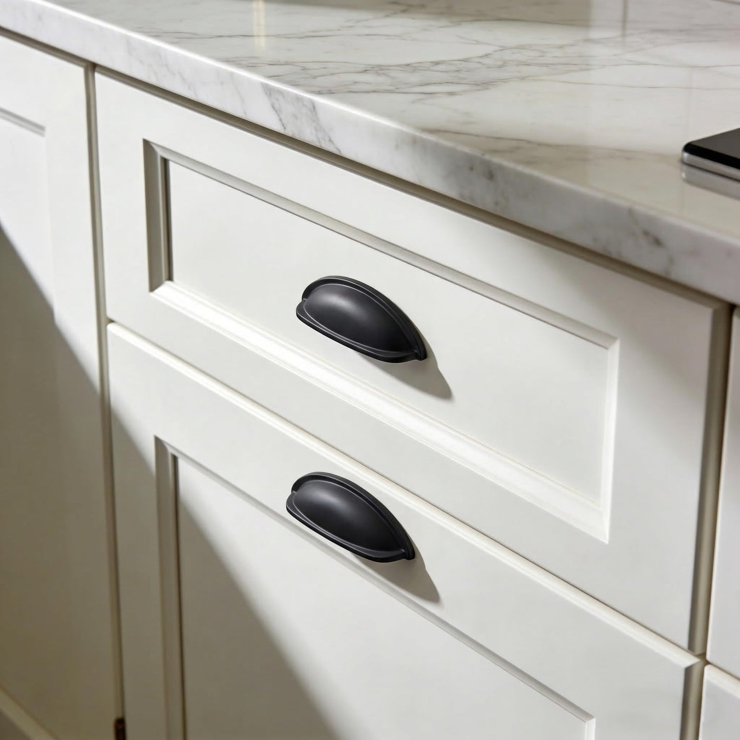 EAXINTA 10 Pack 3" Drawer Pulls Matte Black Cabinet Cup Pulls Kitchen Hardware Cabinet Handles Drawer Handles Knobs 3 inch Hole Center