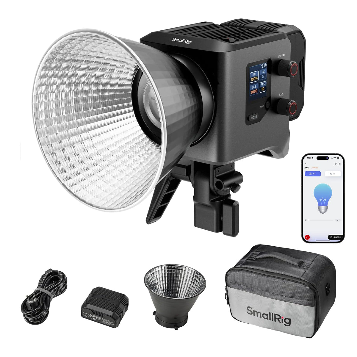 SMALLRIG RC 220D Pro 220W COB Video Light, Daylight Continuous Output Light 5600K, CRI 95+, Modular Body Design Bowens Mount Light, Support 3 Power Supply Methods, App Control for Photography