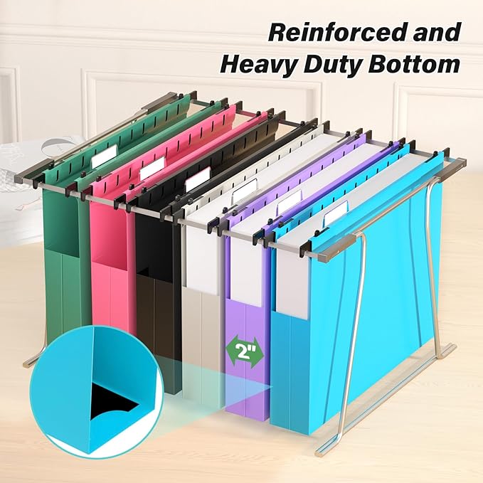 Plastic Hanging File Folders Letter Size,12 Pack Reinforced Expanding Hang Folder,Accordian Pocket,Extra Capacity,Heavy Duty 2 Inch Expansion,Hanging Folder Organizer for Office Home,Colored Folders