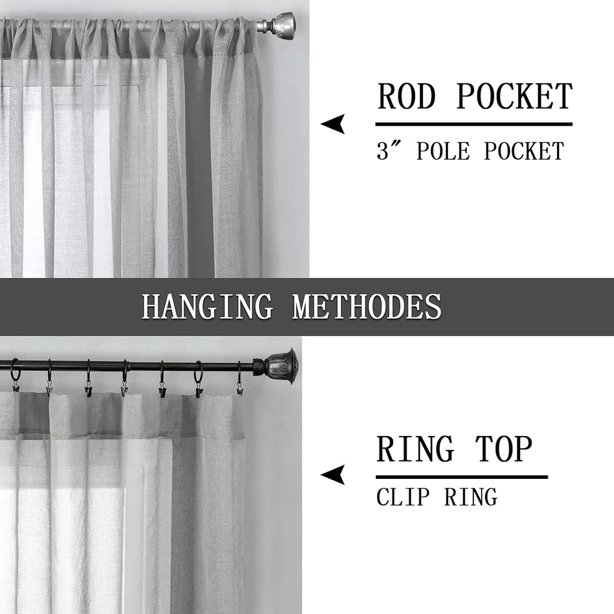 Tollpiz Short Sheer Tier Curtains Linen Textured Half Kitchen Curtain Sheers Light Filtering Rod Pocket Voile Small Curtain for Bathroom, 25 x 24 inches Long, Silver Grey, Set of 2 Panels