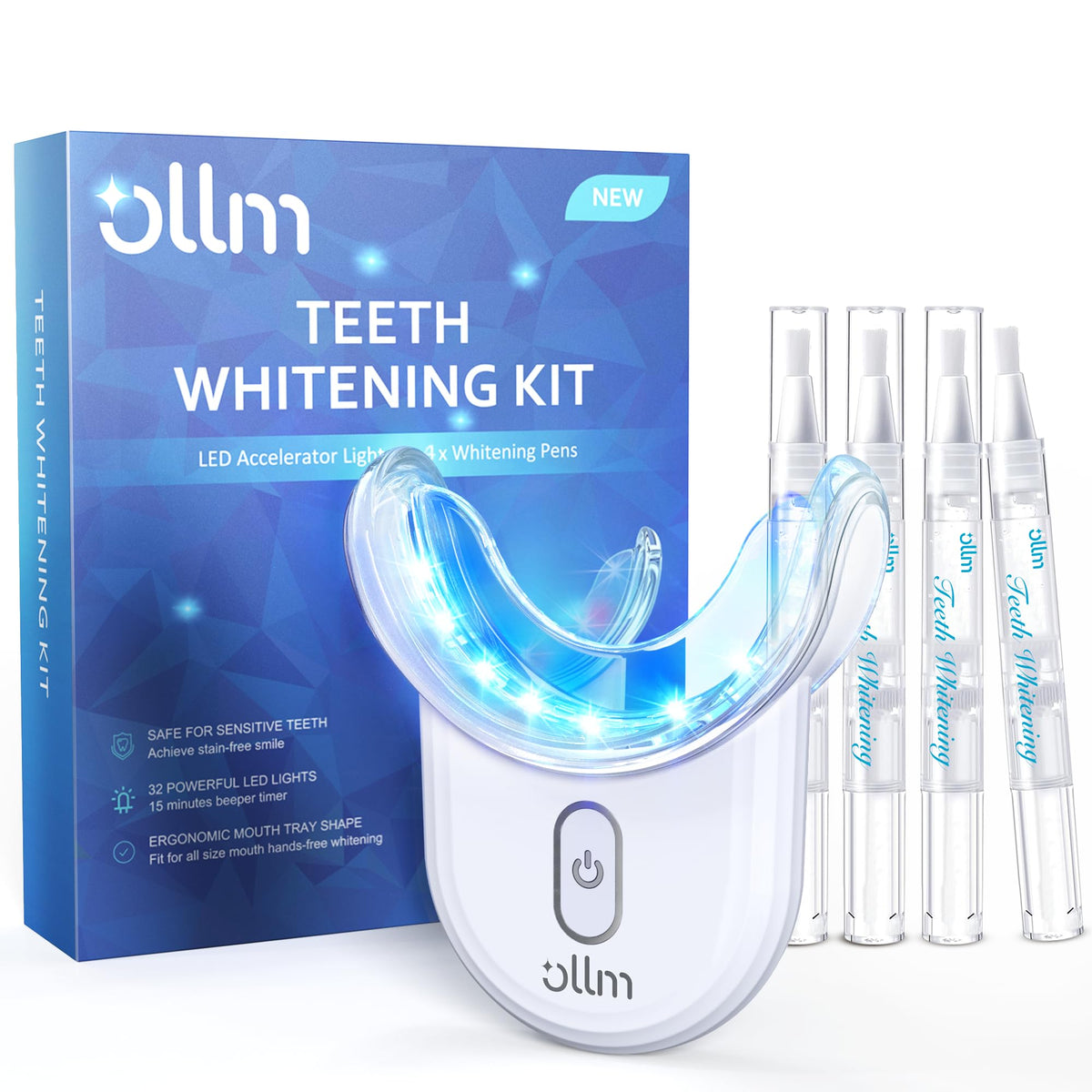 Teeth Whitening Kit with LED Light - White Sensitive Tooth 35% Carbamide Peroxide Gel Pen Dental Mouth Trays Whitener Professional Bright Brace Product System for Home Work Travel