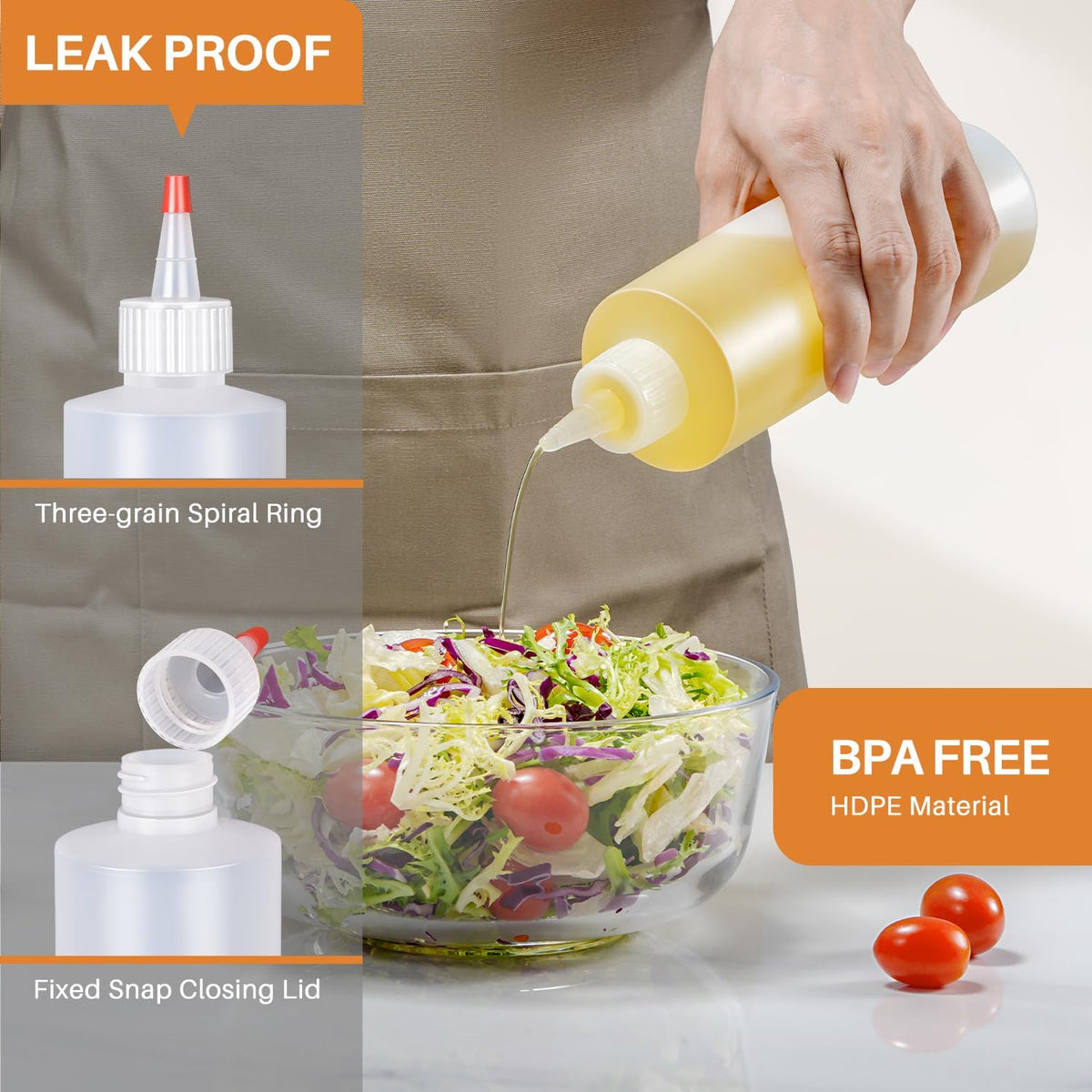 Squeeze Bottles, 16oz Plastic Condiment Squeeze Bottles with Labels & Funnels & Brusher for Liquids Sauces Ketchup Oil, 6 Pack