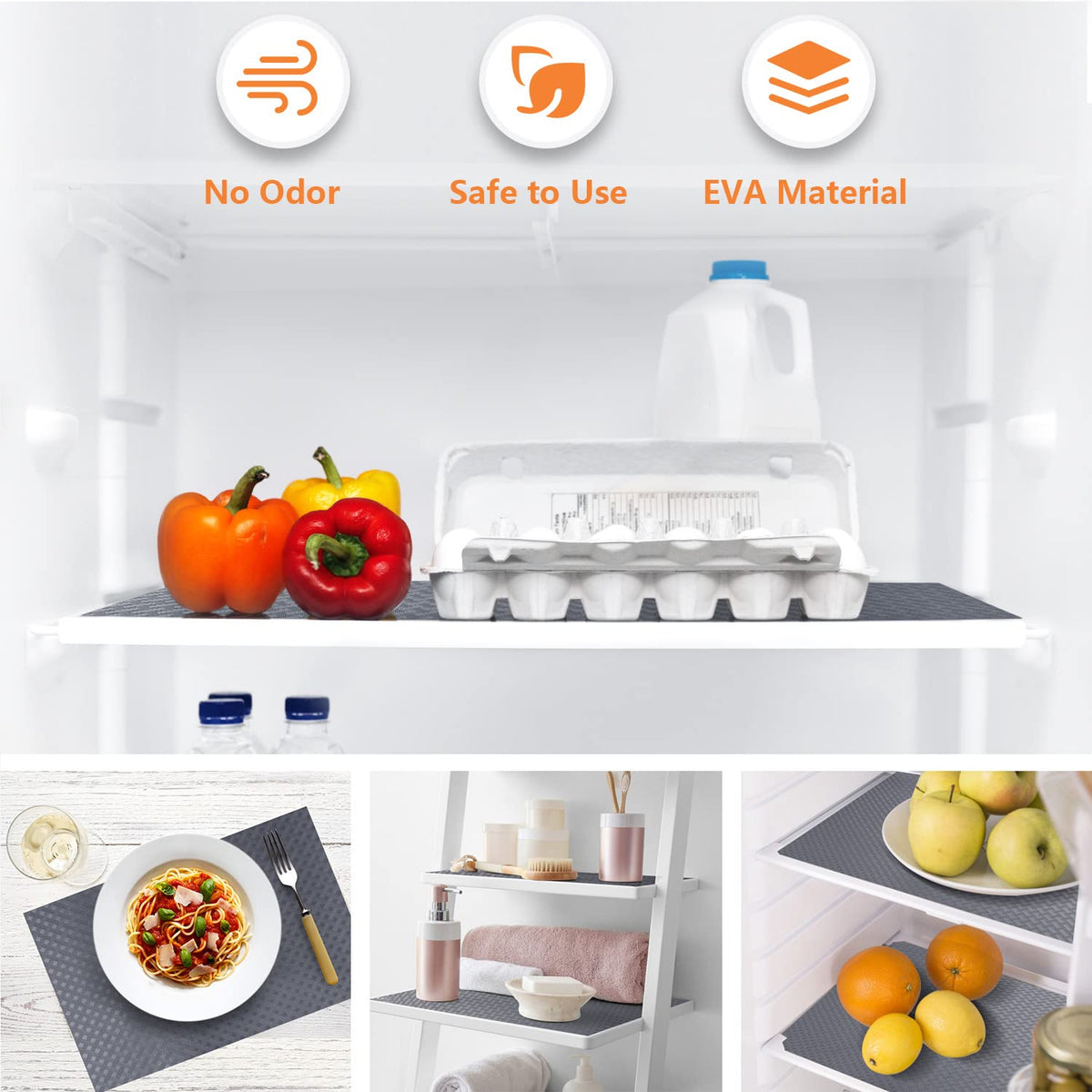 StaHom Shelf Liners for Kitchen Cabinets Refrigerator Liners Waterproof & Oil-Proof Kitchen Cupboard Liner Plastic Drawer Mats EVA Material Non Adhesive Fridge Liner for Shelves Gray 11.8 x 59 Inch