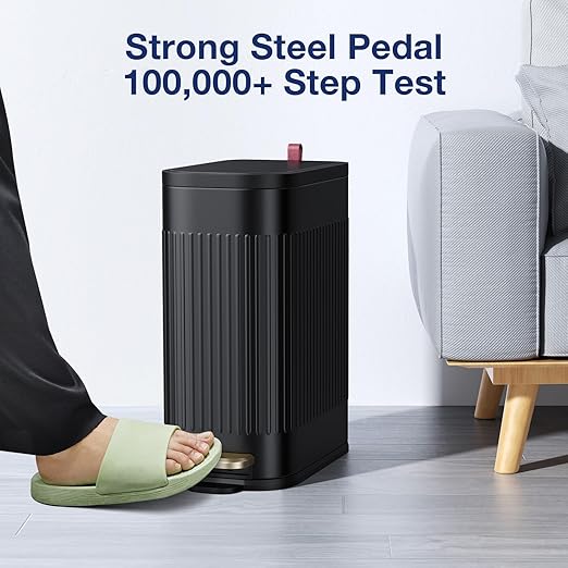 BETHEBEST Trash Can with Lid,Soft Close,Step Pedal,4 Gallon/15 Liter Stainless Steel Bathroom Trash Can with Removable Inner Waste Bin,Small Garbage Cans for Bathroom, Bed Room,Office, Kitchen(Black)