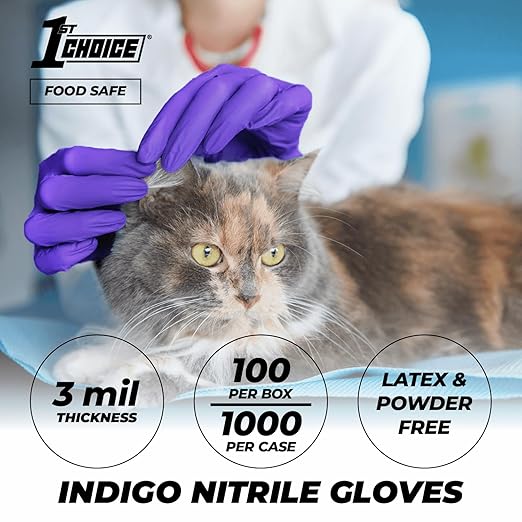 1st Choice 3 Mil Indigo Nitrile Exam Gloves Latex Free, Disposable Medical Grade, Food Prep, Tattoo, Small, Box of 100