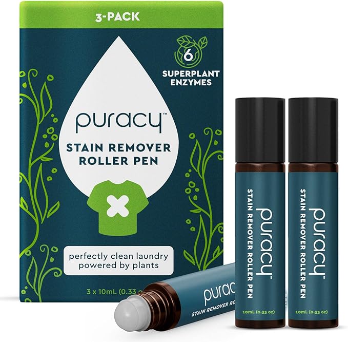 Puracy Stain Remover Pen, Natural Based Travel and Laundry Stain Cleaner for Clothes, Baby Essentials, Kids Stains, Oil and Fabric Spot Cleaner, Unscented (Stain Remover Pen, 0.33 oz, 3 pack)