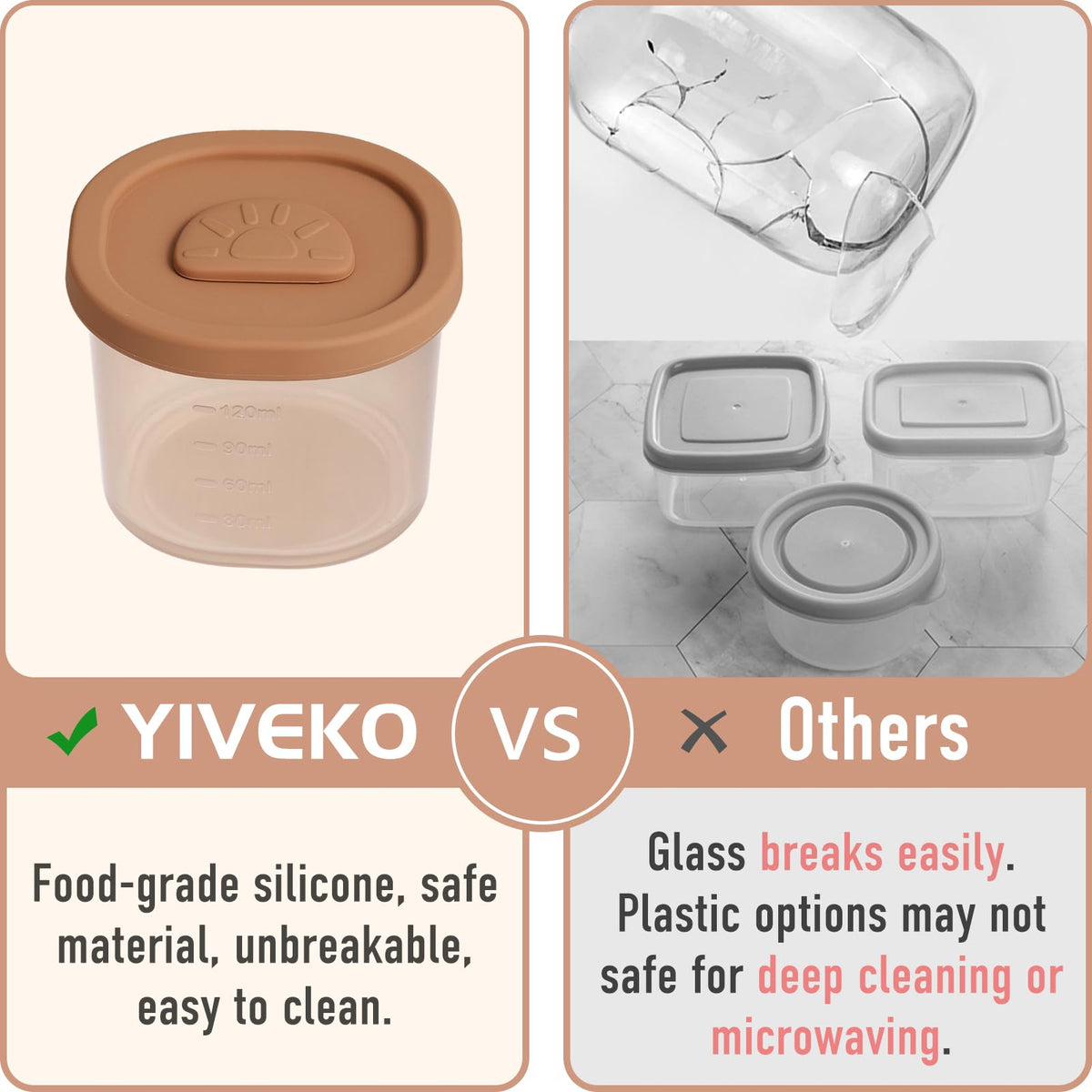 YIVEKO Baby Food Containers Silicone Baby Food Storage Containers for Infants and Toddlers Baby Food Jars Silicone Baby Food Container Freezer Safe Reusable Baby Food Containers with Lids 4PK