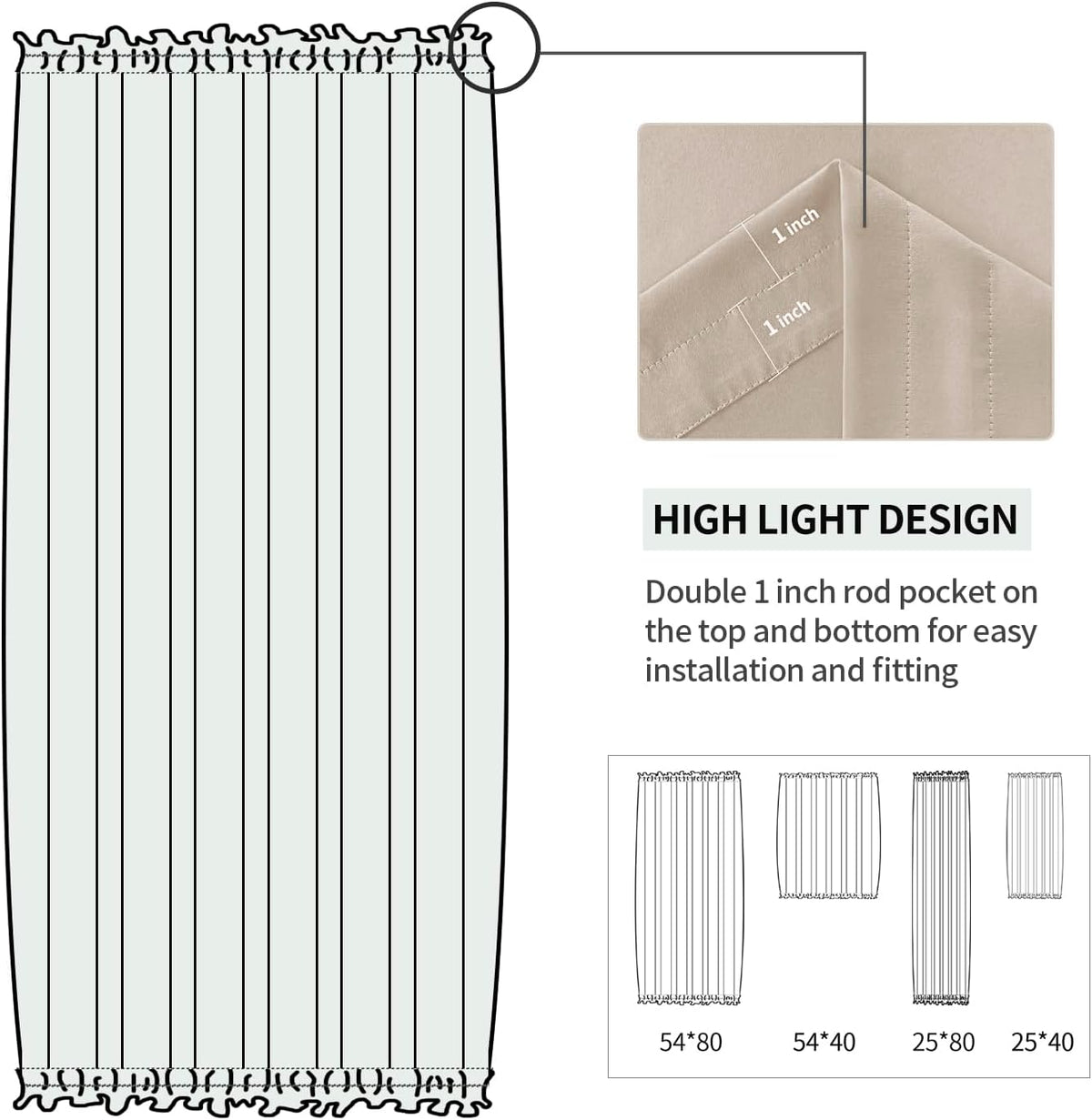 DWCN French Door Curtains – Rod Pocket Thermal Blackout Curtain for Doors with Glass Window, Kitchen and Patio Doors for Privacy, 25 X 80 Inches Long, 1 Curtain Panel with Tieback, Beige