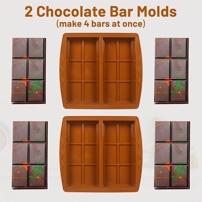 Deep Dubai Chocolate Bar Mold, 2PCS Silicone Chocolate Bar Molds with Scraper, Thick Candy Bar Mold for Baking Homemade Snacks, BPA Free