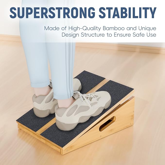 Wood Slant Board Calf Stretcher - Professional Calf Stretcher Slant Board for Physical Therapy, Incline Stretching, and Rehabilitation Exercises - Durable and Adjustable Balance Tool