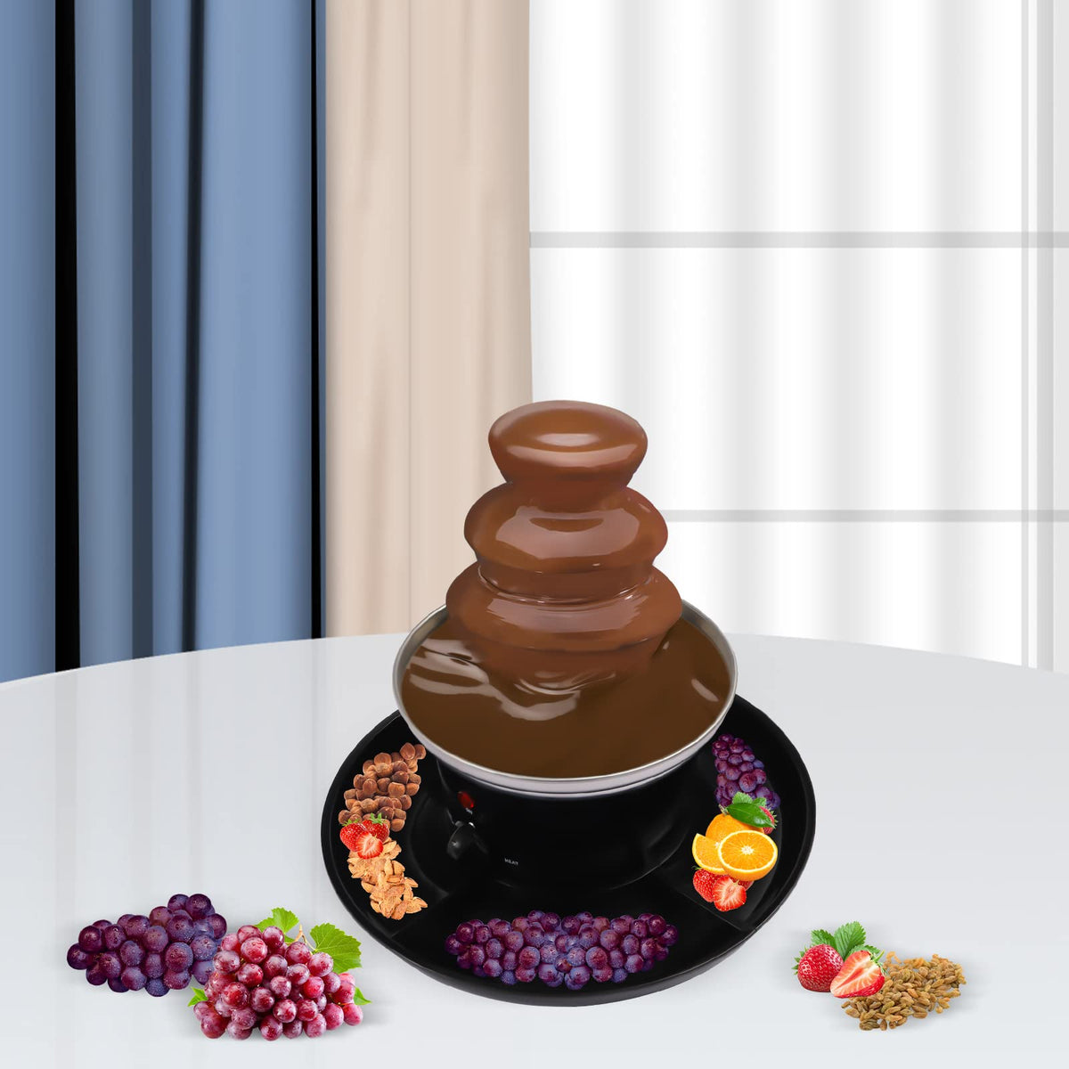 3 Tier Chocolate Fountain Machine, 40W 120V 1Lb Capacity Electric Chocolate Fondue Fountain Machine Stainless Steel Electric Melting Machine with Fruit Plate for Family Gatherings Weddings Birthdays