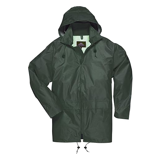 Portwest US440 Men's Waterproof Rain Jacket - Lightweight Durable Hooded Weather Protection Safety Coat Olive Green, X-Large