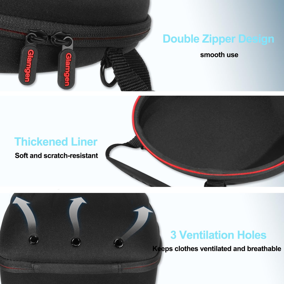 Glamgen Hard Hat Case for Baseball Caps,Hat Carrier Travel Case with 1 Pack Black Baseball Cap and Adjustable Shoulder Strap, Hat Organizer Holder Bag for 6 Baseball Caps for Women and Men - Black