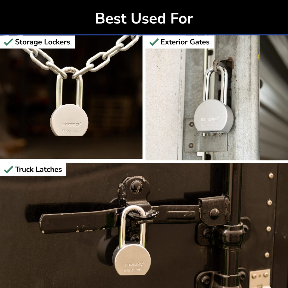 BRINKS Heavy Duty Padlock with Key, 64 mm Commercial Solid Steel with Boron Shackle for Secure Entry, Keyed Padlocks