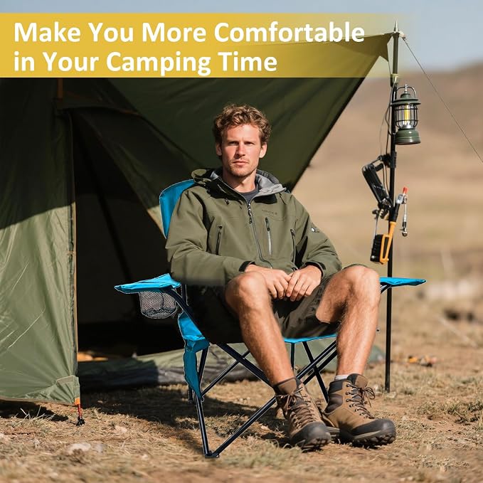 Folding Camping Chair with Cup Holder & Storage Bag, 225lbs Capacity, Large Anti-Sink Feet, Breathable PE Coated Fabric for Outdoor, Hiking, Beach, Fishing, Backpacking, 2PCS Blue