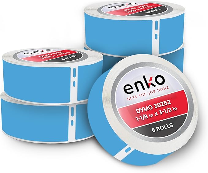 enKo [6 Rolls, 2100 Labels] Address, Shipping & Barcode Labels 30252 - Cyan/Blue (1-1/8" x 3-1/2") Compatible for Dymo LabelWriter & Rollo Printer