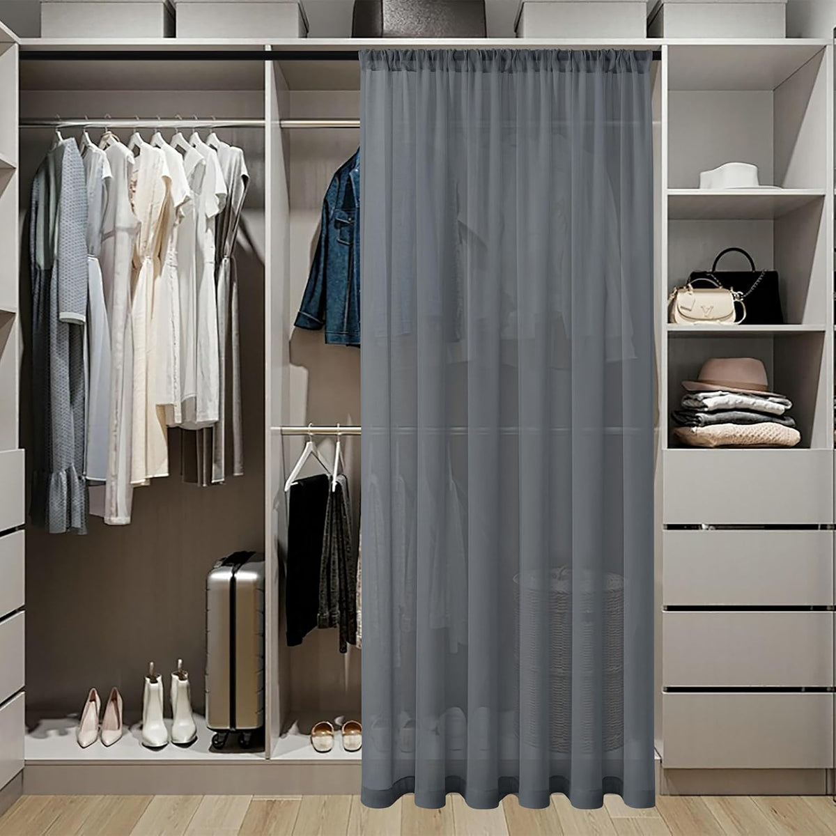 Tollpiz Sheer Door Curtains Closet Linen Textured Curtain Sheers Doorway Light Filtering Voile Patio Glass Door Rod Pocket Curtains French Door, 54 x 80 inches Long, Dark Grey, Set of 1 Panel
