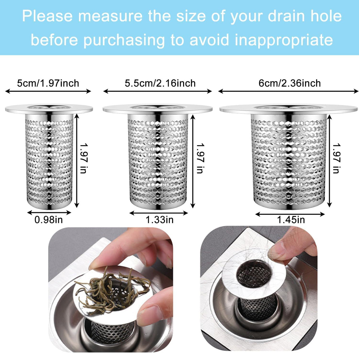 4 PCS Bathroom Sink Drain Strainers, Fit Hole Size from 1.25" to 2.17", Utility Recyclable Sink Strainer, Stainless Steel Sink Strainer for Bathroom Washbasin Bathtub Drain