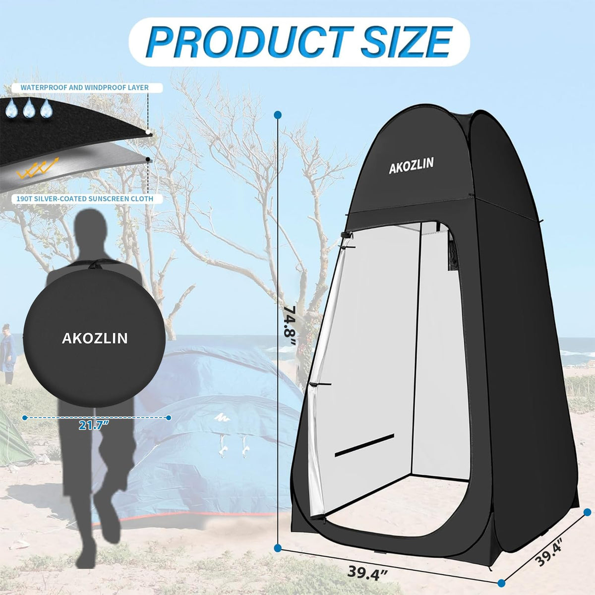 AKOZLIN Portable Pop Up Shower Tent Instant Privacy Dressing Changing Shelter Outdoor Shower Room Camp Toilet Tent