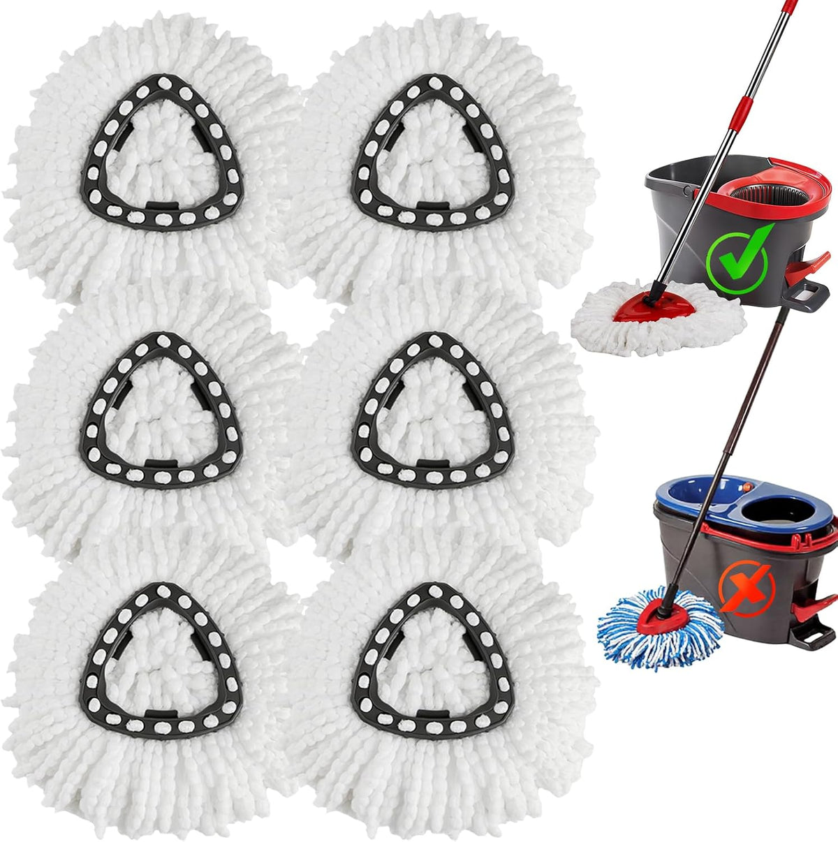 6 Pack Spin Mop Replacement Heads, Microfiber Spin Mop Refills for O Ceda EasyWrin 1-Tank System, 360° Replacement Mop Head, Machine Washable Spinning Mop Replace Head for Easy Floor Cleaning