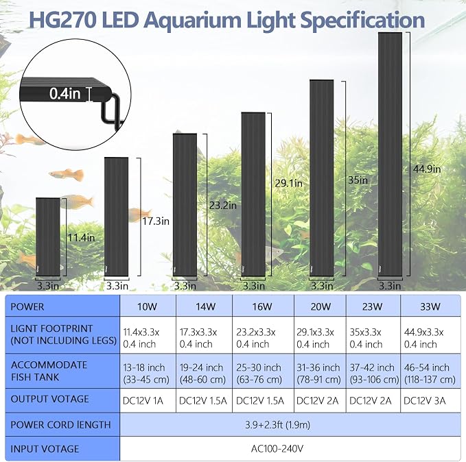hygger Small LED Aquarium Light 24/7 Cycle Fish Tank Light with Timer Adjustable Brightness 12 Colors Full Spectrum Aquarium Lamp for 13-18 in Freshwater Plant IP68 Waterproof