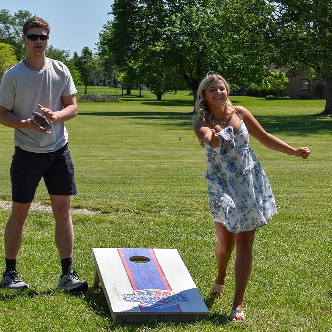 Official Pro Cornhole Bags Set of 8 – Regulation Size & Weight Corn Hole Bean Bags – Patriotic American Flag Inspired Designs – Professional Outdoor Yard Game Accessories