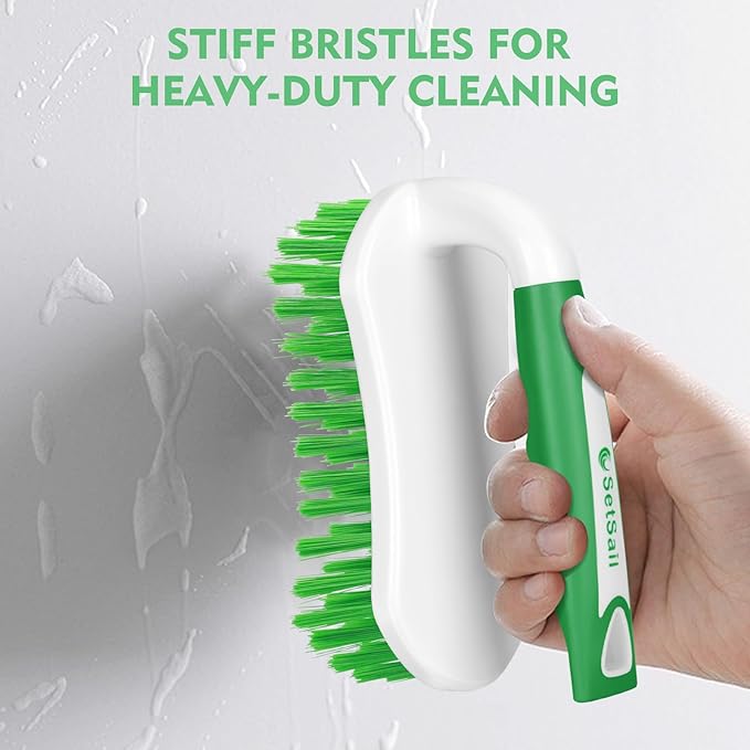 SetSail Scrub Brush, Heavy-Duty Scrub Brushes for Cleaning with Stiff Bristles Cleaning Brush for Shower, Bathroom, Carpet, Kitchen and Bathtub Scrubber - 3 Pack, Green