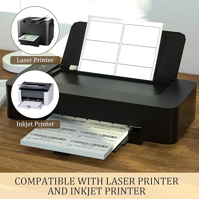 FungLam 2x4 Shipping Address Labels for Laser & Inkjet Printers, 300 Printable White Sticker Labels, 10 per Page Mailing Labels, Permanent Adhesive (30 Sheets, 300 Labels)