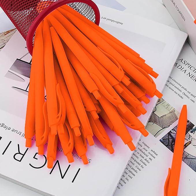 deegtran Pens Bulk, 200 Pack No Bleed Orange Barrel Click Pens, Wholesale Retractable Ballpoint Pens, Pen Medium Point, Smooth Ink Pens, 1.0MM Black Ink