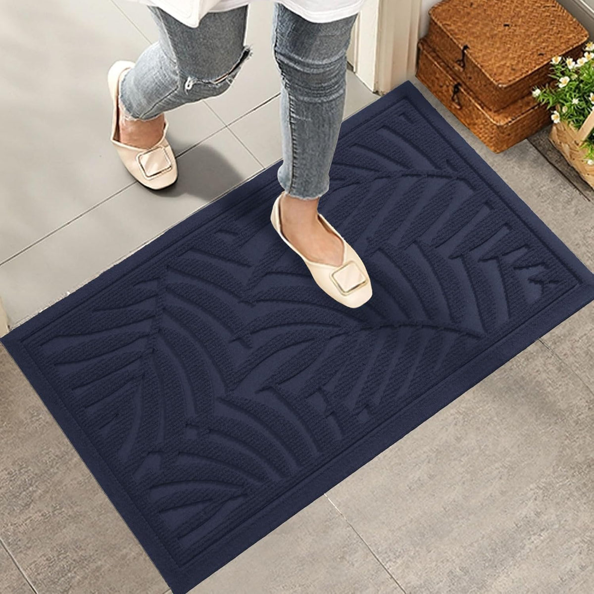 Front Door Mat, Absorbent Resist Dirt Welcome Door Mat Indoor Outdoor, Waterproof Doormat, Sturdy Non Slip Backing, Fade Resistant, Low Profile Entry Mat for Entryway, 36Ã24, Blue