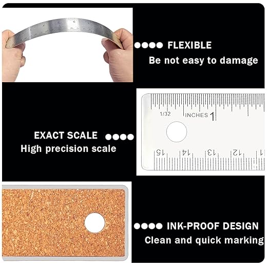 3 Pcs 6 Inch Metal Ruler Stainless Steel Metal Ruler with Cork Backing, Non-Slip Rulers with Inch and Centimeters, Straight Edge Cork Base Rulers for Student School Office Drafting Tools