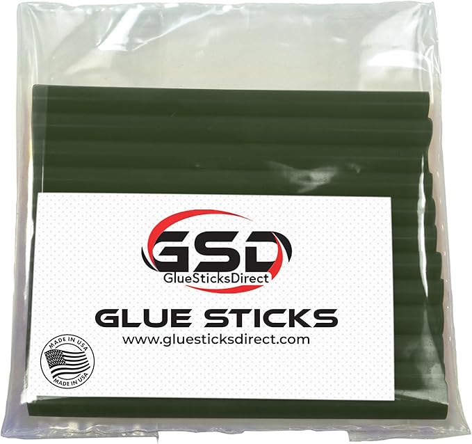 GlueSticksDirect Mini Size Hot Melt Glue Sticks for Glue Gun - Bulk 4in Army Green Glue Sticks - Great for Art Craft Repairs & Compatible w/Most Glue Guns - 5/16" X 4" (24 Sticks) - Made in USA