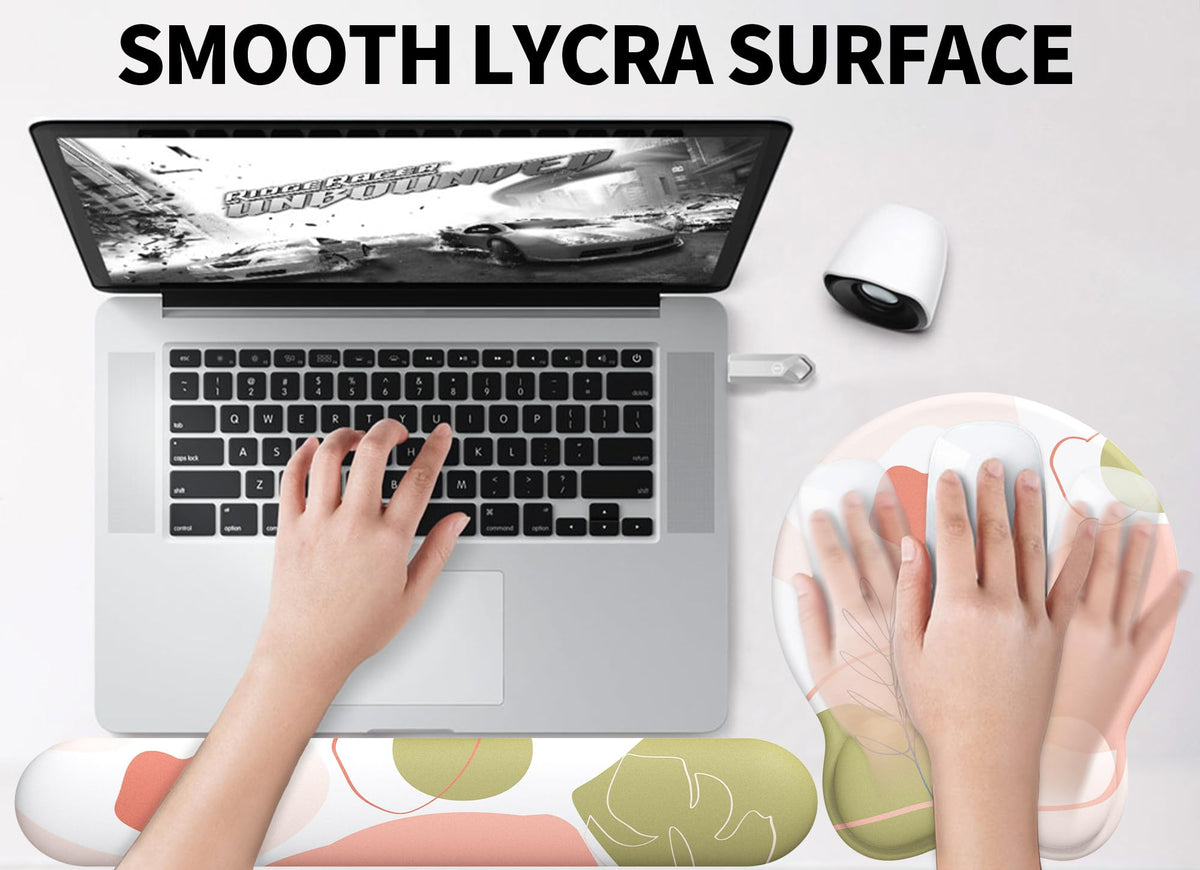 eulps Mouse Pad Wrist Support, Ergonomic Memory Foam Keyboard Wrist Pad & Gel Wrist Rest Set for Computer Keyboard for Easy Typing & Pain Relief for Office & Home (Rose Set)