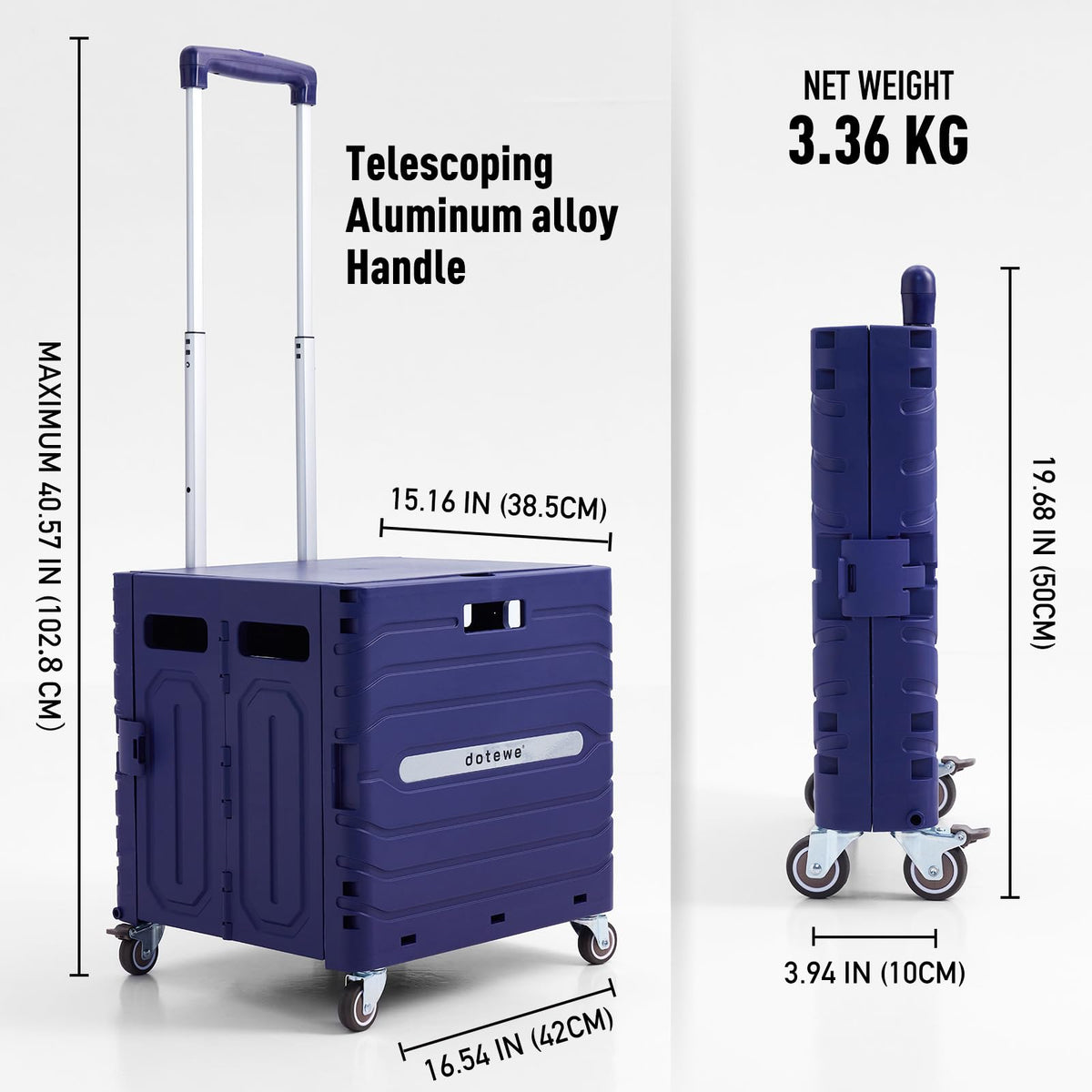 Folding Utility Cart Portable Rolling Crate Handcart Foldable Shopping Trolley Collapsible, with Lid, on Wheels, for Grocery, Garden, Office, Storage, Teacher, Tool (Purple)