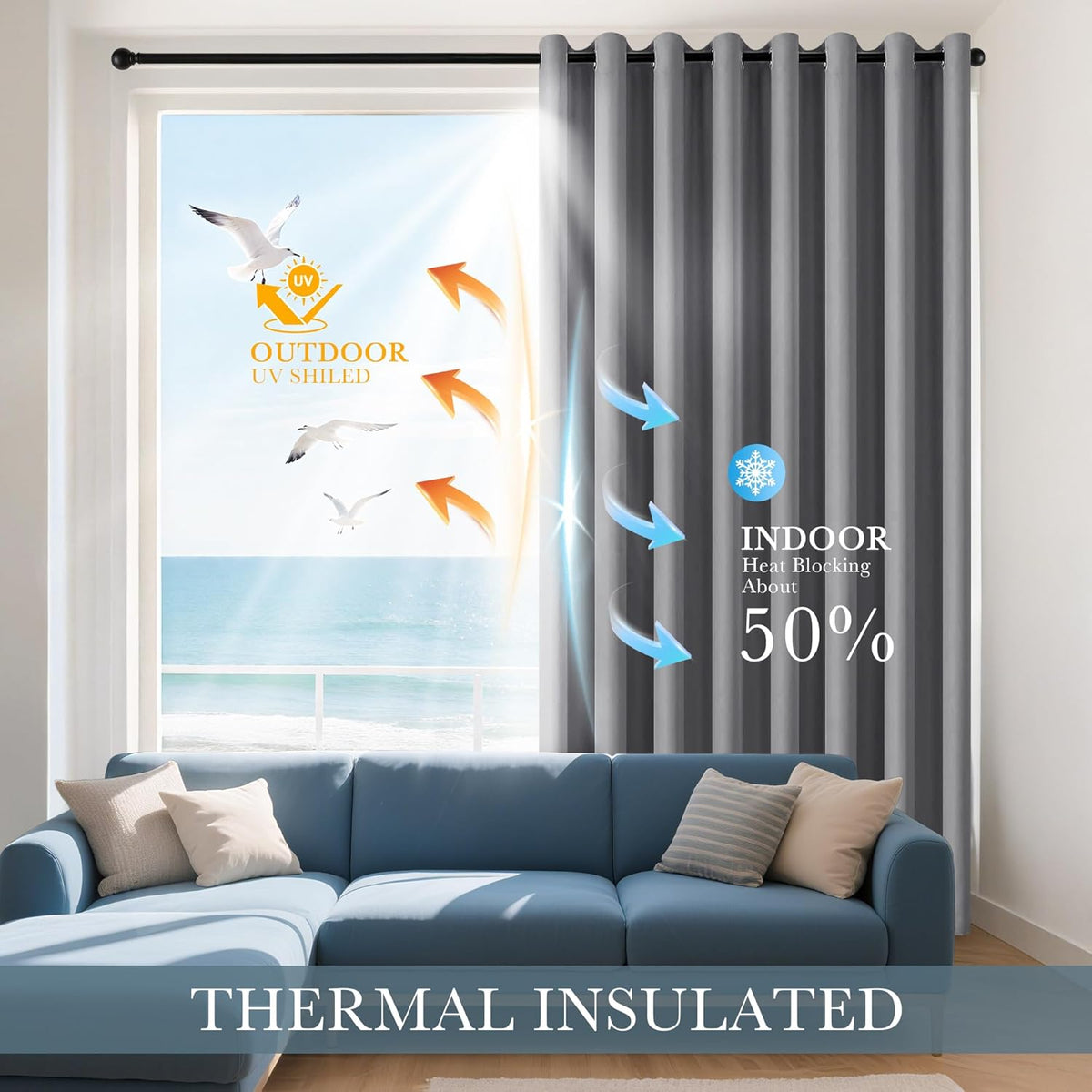 PONY DANCE Sliver Grey Blackout Curtains for Bedroom 63 Inch Length 2 Panels Set, Thermal Insulated Energy Saving Grommet Top Window Treatment Drapes for Living Room, W34 x L63 Inch