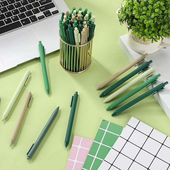 100 Pcs Ballpoint Pens Bulk Retractable Writing 1. 0 mm Black Ink Cute Pens Smooth Writing Color Fancy Gift for Teacher Student Employee Office School Home Baby Shower Supplies (Green Series)