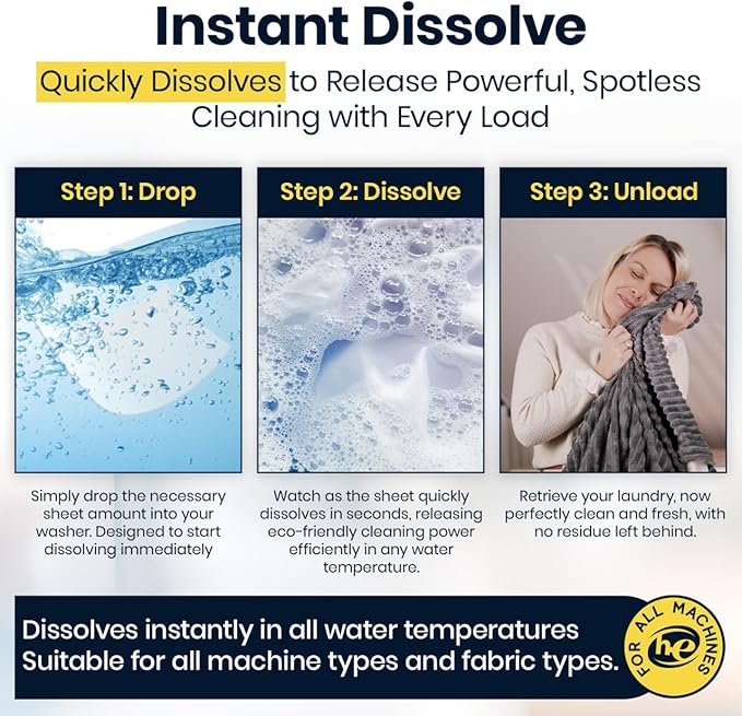 Eco-Friendly Laundry Detergent Sheets – 200 Loads (100 Sheets) Fresh Scent – Concentrated, Quick-Dissolve, Travel-Friendly & Hypoallergenic – No Phosphate, Bleach or Dyes