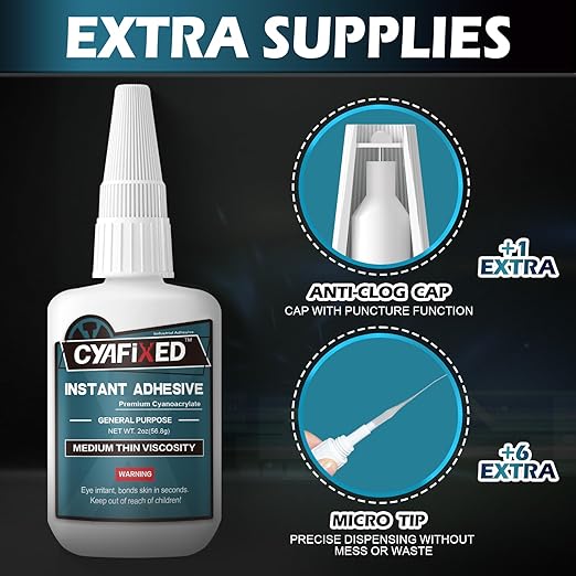 Super Glue Liquid, Instant Clear Cyanoacrylate Medium Thin Viscosity Adhesive, Food Safe CA Glue for Shoe Repair Leather Ceramic Plastic Glass Metal Wood Aquarium Porcelain Rubber Pottery Model Craft