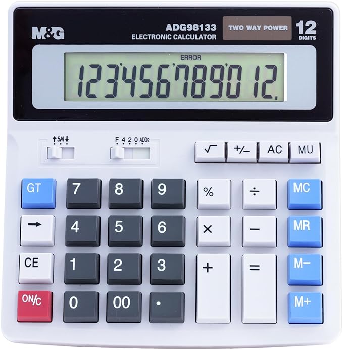 M&G Desk Calculator 12 Digit Extra Large LCD Display, Dual Solar Power and Battery, Accounting Calculator with Big Button, Battery Include, Perfect for Office Business Home Daily Use