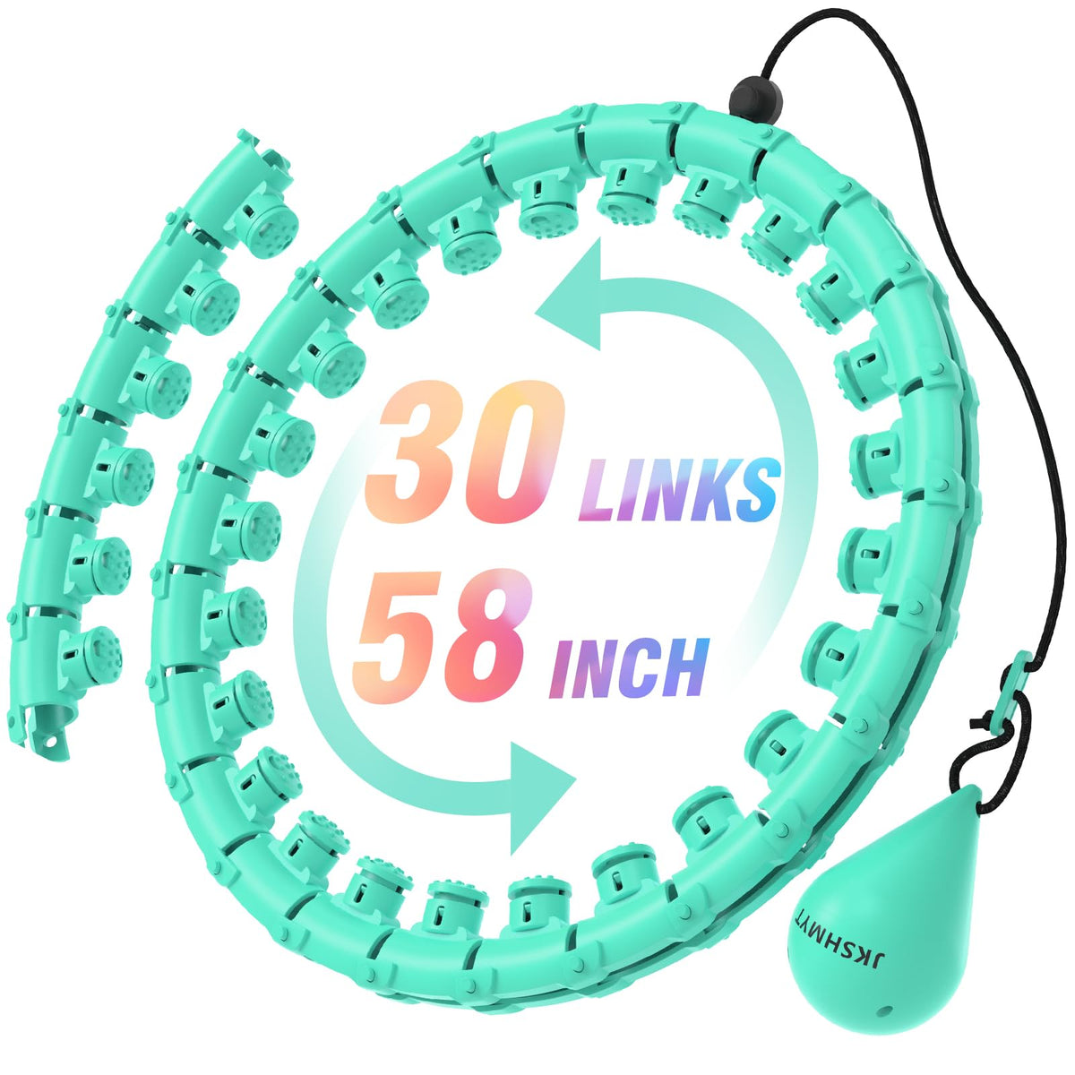 JKSHMYT Weighted Hula Circle Hoops for Adults Weight Loss, Infinity Fit Hoop Plus Size, 30 Detachable Links, Exercise Hoop for Women and Beginners (Cyan)