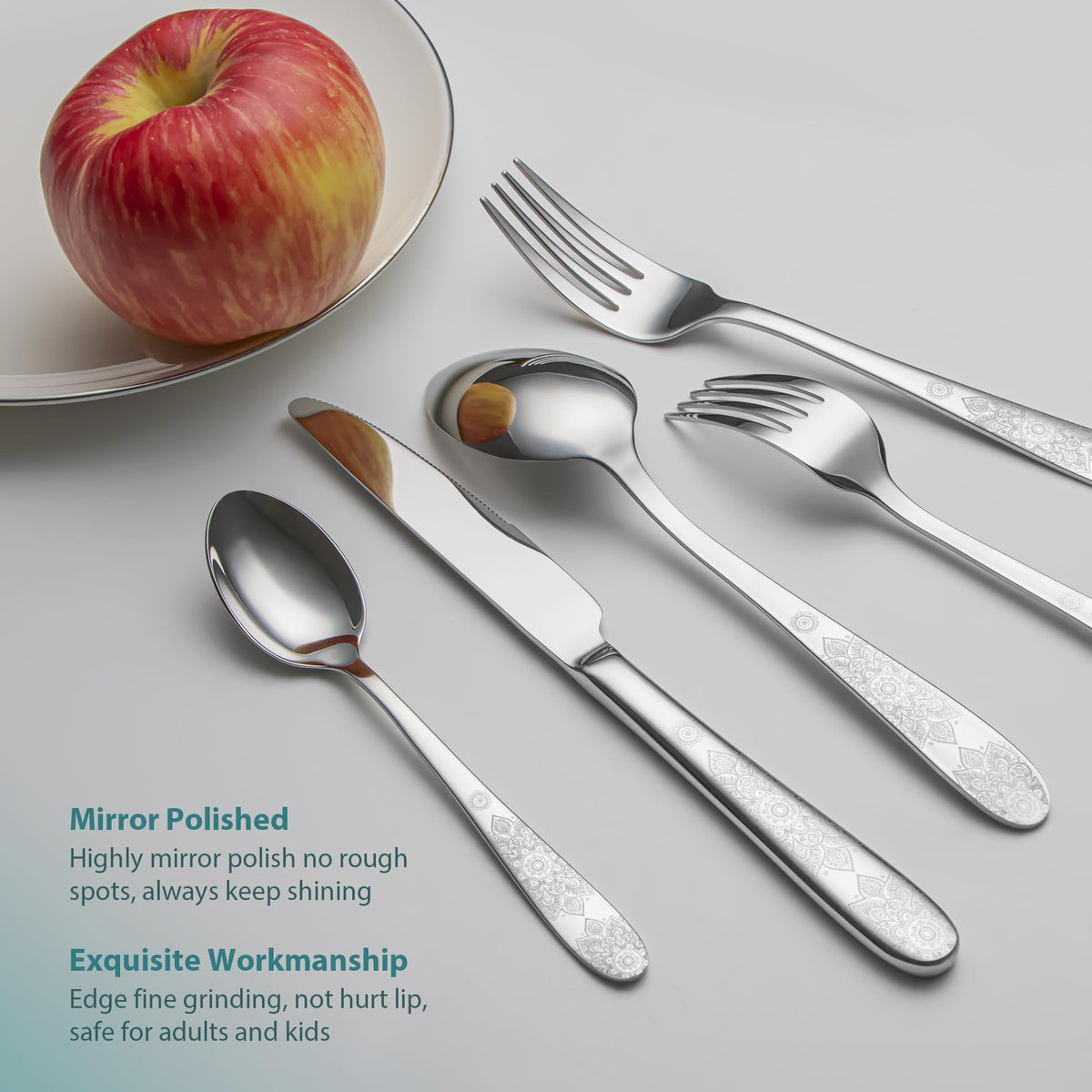 40 Piece Flatware Set, Service for 8, EIUBUIE Premium Stainless Steel Cutlery Set, Mirror Polished Silverware Sets with Pattern Handle, Modern Kitchen Eating Utensils Sets