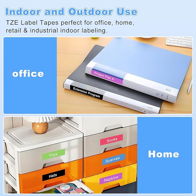 RAEMALL Compatible with Brother Label Tape TZe335 TZe435 TZe535 TZeMQG35 TZeMQP35 TZe TZ Tape, 12mm 0.47 Inch Laminated White on Color Compatible with Brother P Touch Label Maker PT-D210 H110