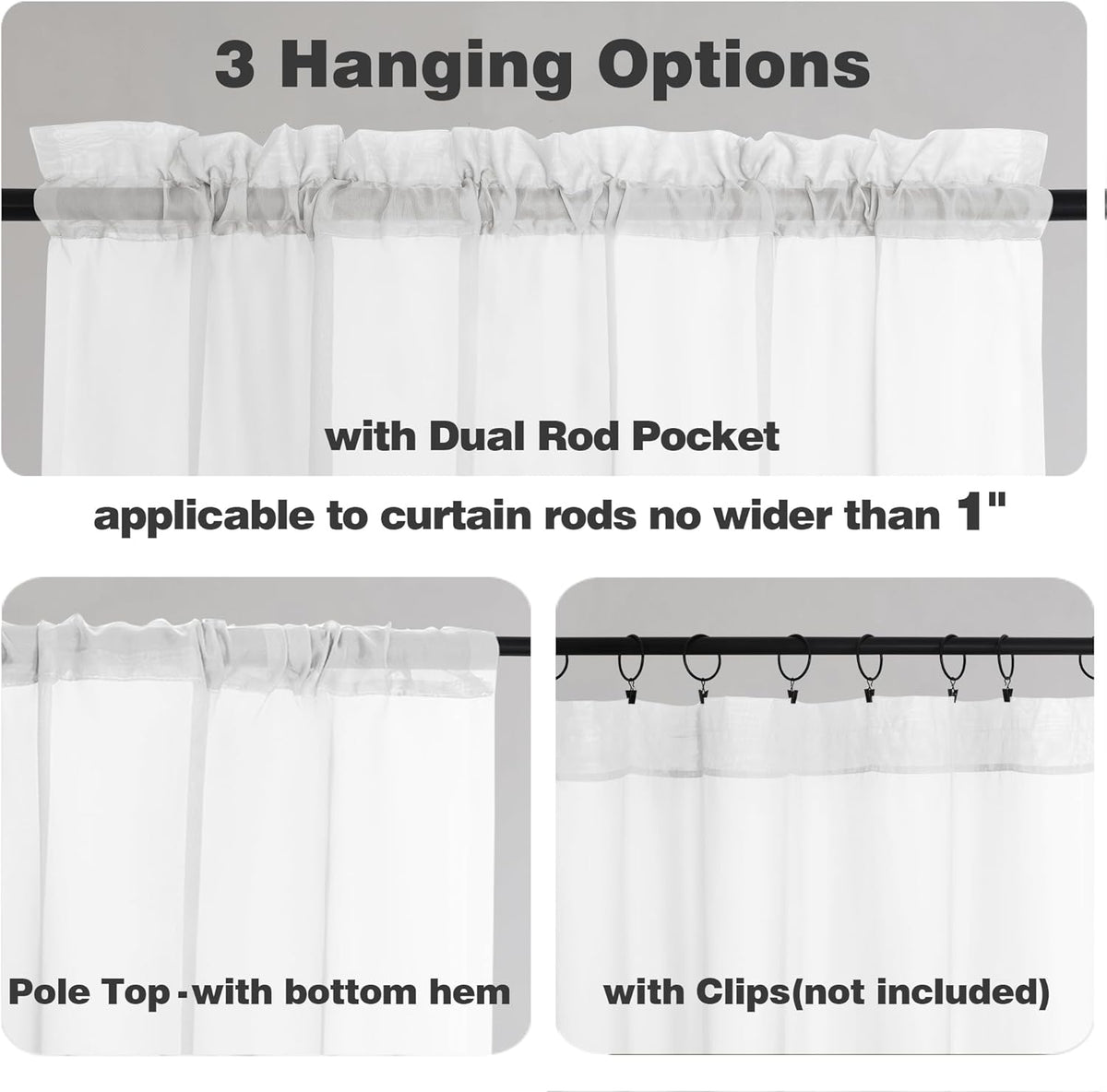 Chyhomenyc White Sheer Curtains 72 Inch Length 2 Panels, Light Filtering Top Dual Rod Pocket Voile Window Curtain Drapes for French Door, Bedroom Living and Children Room, Each 42W x 72L