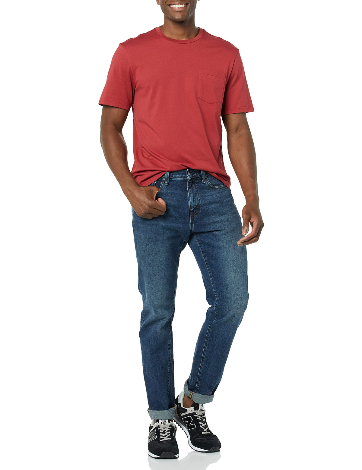 Amazon Essentials Mens T-Shirts, Regular-Fit, Short-Sleeve Crewneck Pocket, Pack of 2, Dark Red/Navy, XX-Large