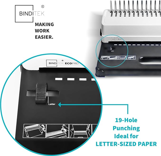 Binditek Binding Machine, 19-Hole, 450 Sheets, Comb Binder Machines with 100 PCS 1/2" Comb Spines, for Letter Size, A5 or Smaller Sizes