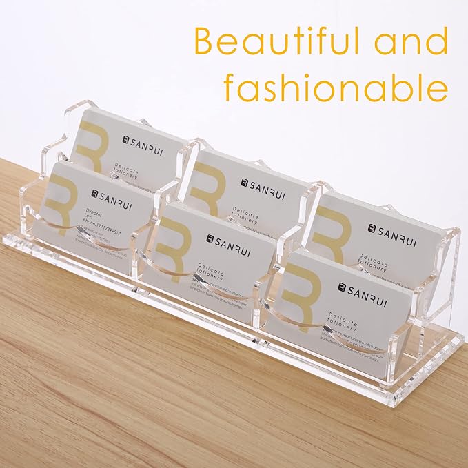 SANRUI Acrylic Business Card Display Holder for Desk, Clear Multiple Desktop Business Card Stand Organizer Storage, for Exhibition, Home , Office ,2 Tier 6 Pocket , 360 Card Capacity
