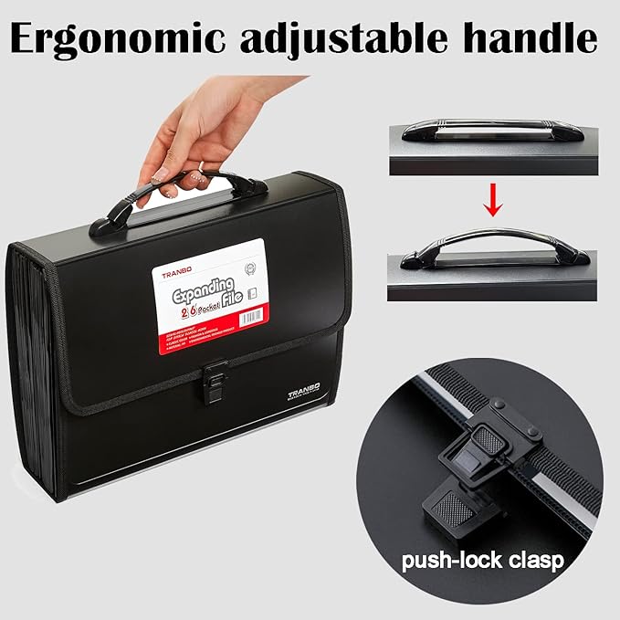 2 Pack 25 Pockets Letter Size/A4 Accordion File Organizer with Handle, TRANBO Expanding File Folder, Expandable Document Paper Organizer for Travel School Office